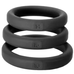 Perfect Fit XactFit Classic Cock Ring Sizes 14, 15, 16, Black Silicone And Rubber Classic Cock Rings